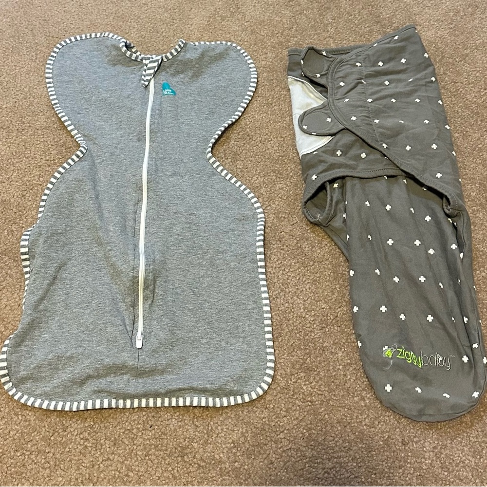 Love to Dream Gray Swaddle with Striped Trim bundle